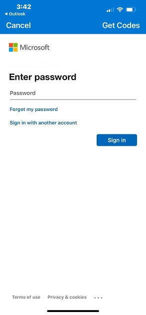 microsoft sign in add password screen