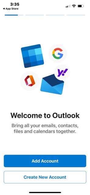 welcome to outlook app screen on iphone